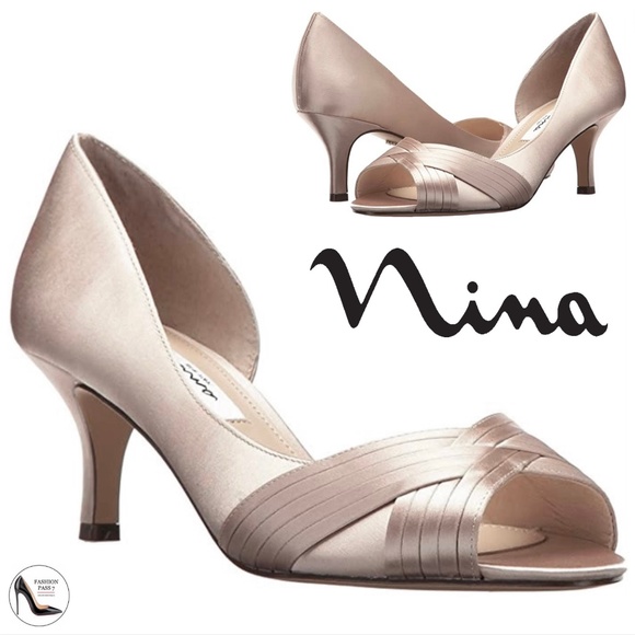 Nina Shoes - Nina Contesa D’Orsay CHAMPAGNE SATIN Open Toe Pumps Womens Evening Dress Shoes 7